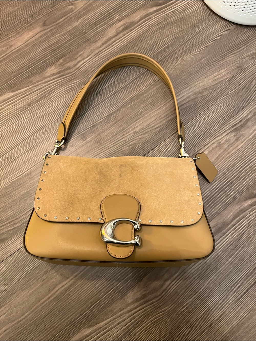 Coach Soft Tabby Suede and Leather with Rivets Shoulder Bag in Peanut